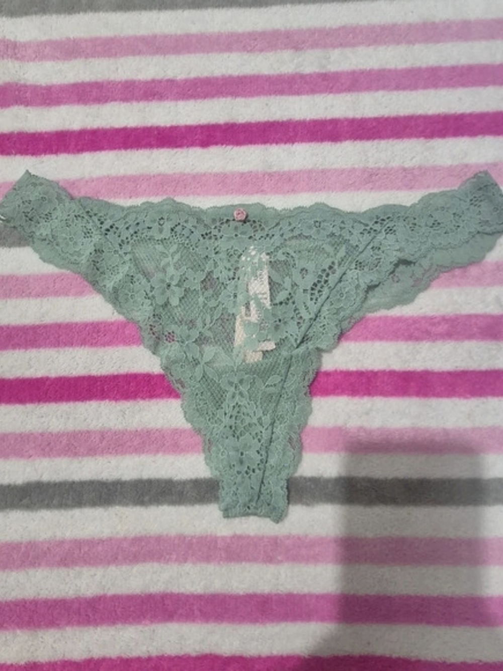 Victoria's Secret Lace-Trim Thong Panty Green